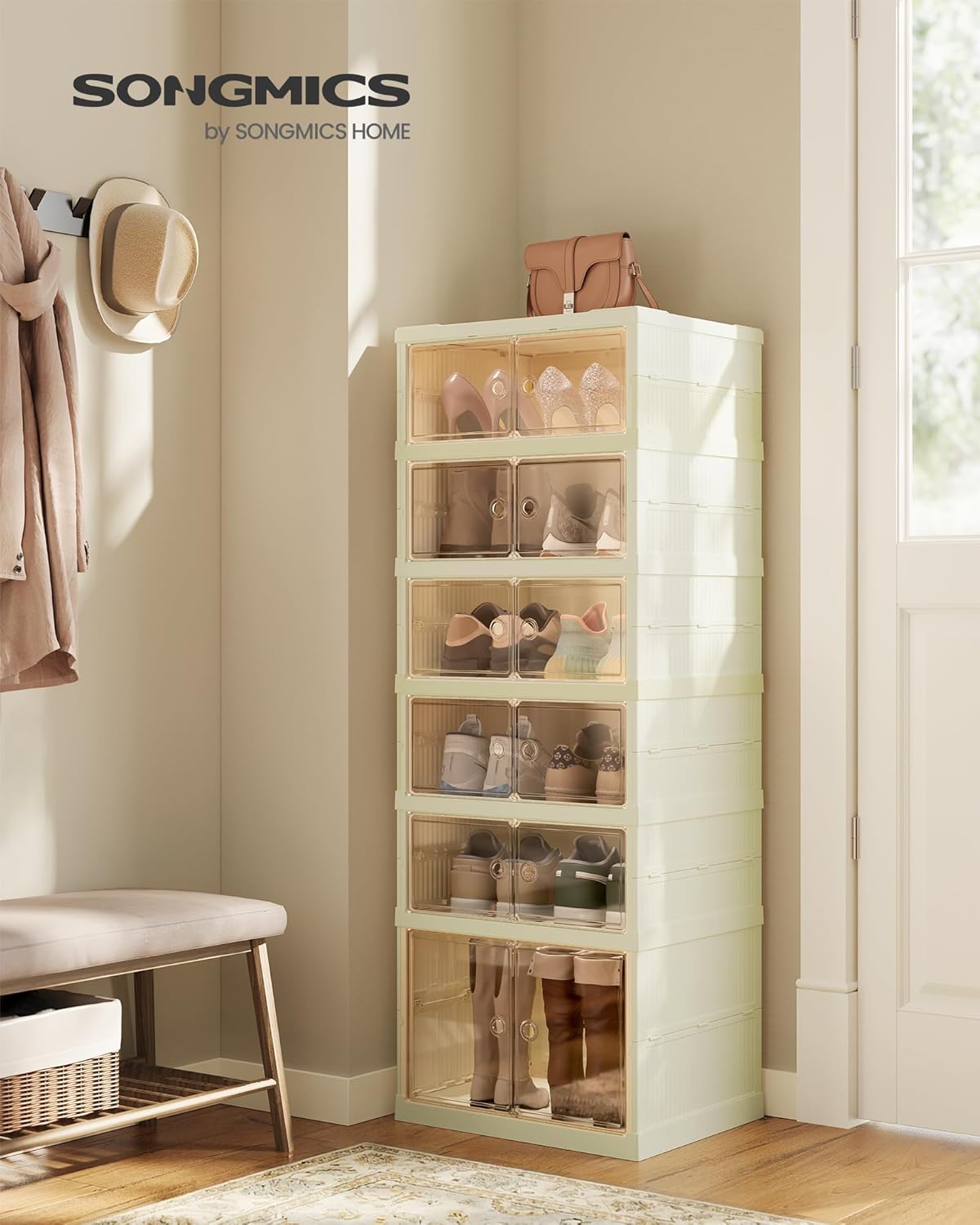 Scarpiera, Scaffale per Scarpe Slim, Organizer per Scarpe Pieghevole, Anta Trasparente, per 12 Paia, Stivali Sneaker, Ingresso Soggiorno, 6 Ripiani, Bianco - 图片 2