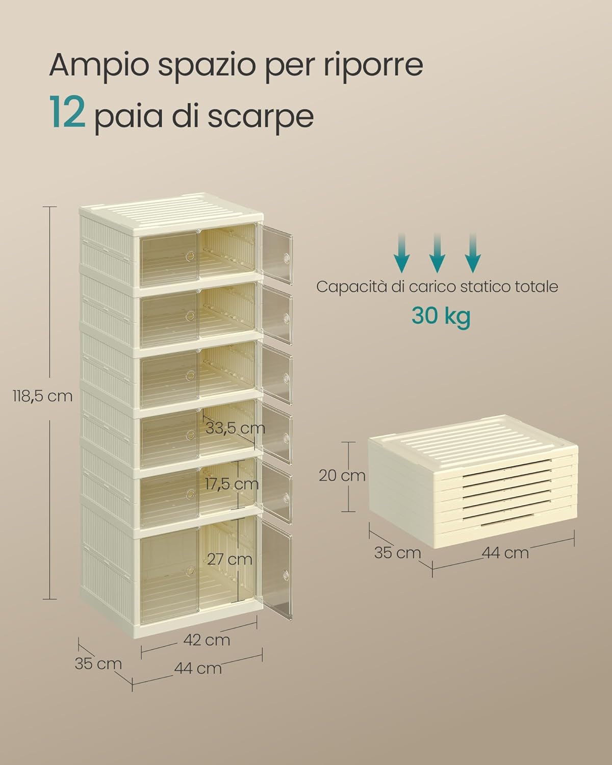 Scarpiera, Scaffale per Scarpe Slim, Organizer per Scarpe Pieghevole, Anta Trasparente, per 12 Paia, Stivali Sneaker, Ingresso Soggiorno, 6 Ripiani, Bianco - 图片 3