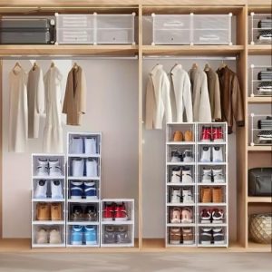 Scarpiera Salvaspazio Pieghevole 6 Ripiani Portascarpe Organizzatore Scarpe contenitori Antipolvere Richiudibile Scatole Porta Scarpe Armadio