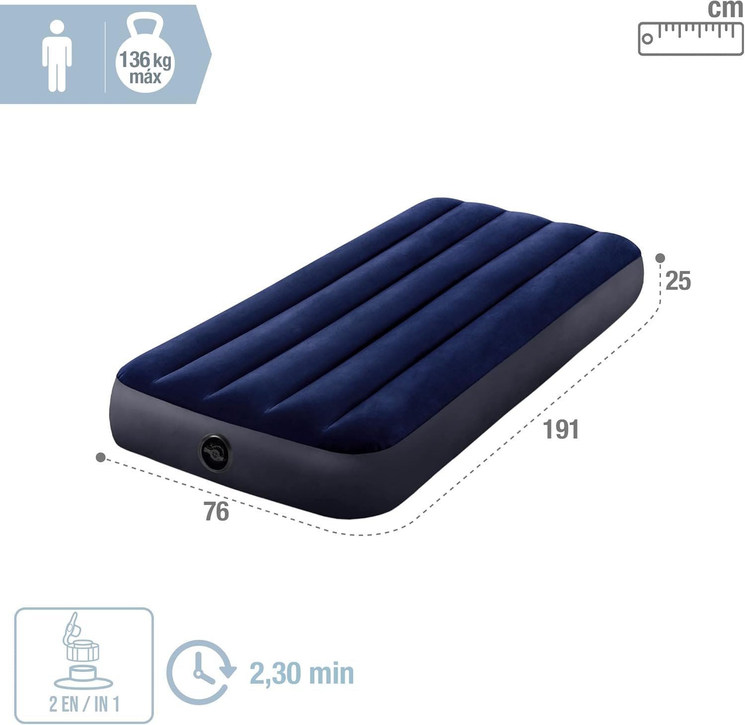 iMaterasso Gonfiabile Dura-Beam Classic Downy Singolo, PVC, Blu, 76x191x25 cm